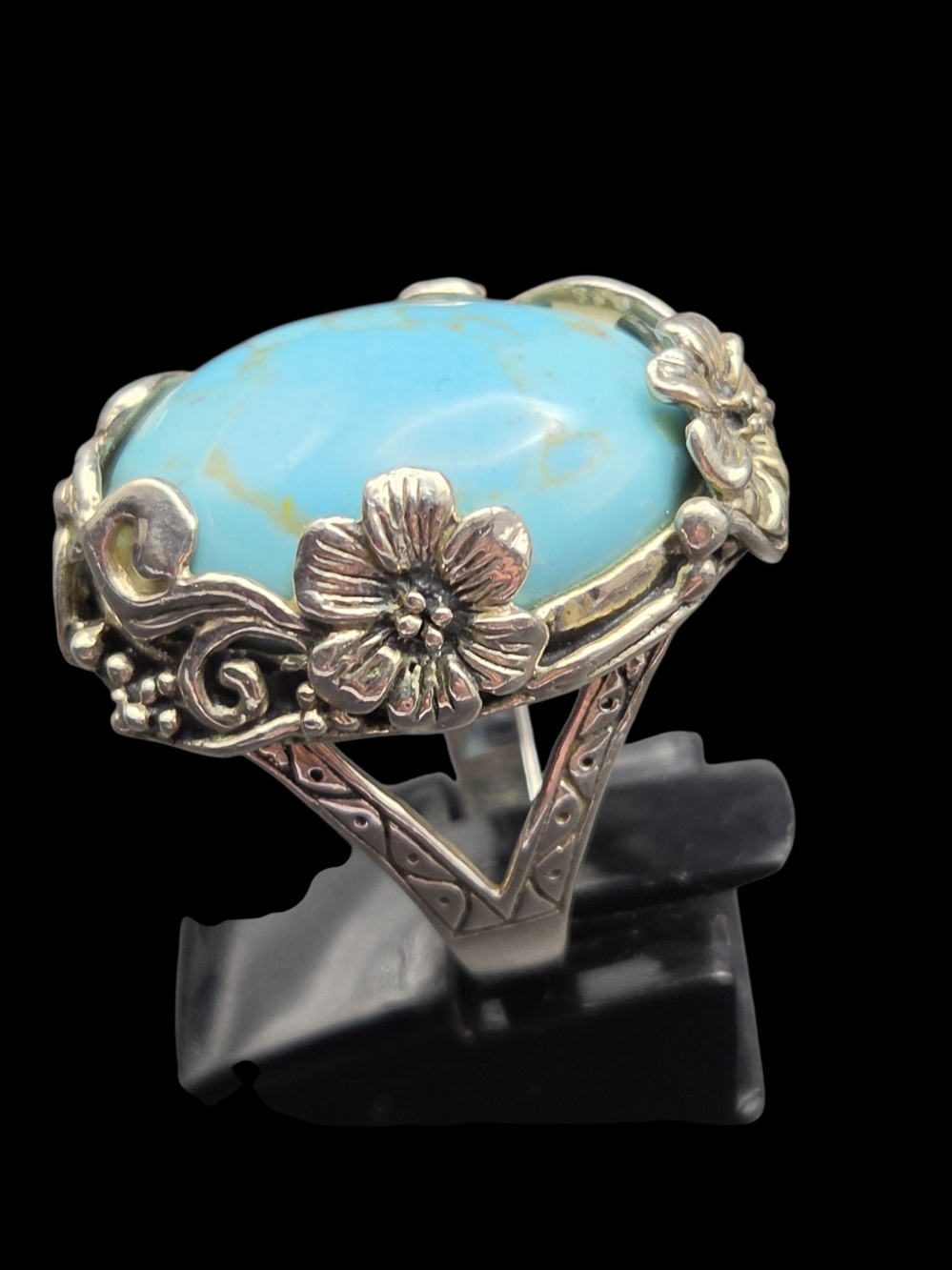 Turquoise Floral Vintage-Style Statement Ring - Blue CGJ 7